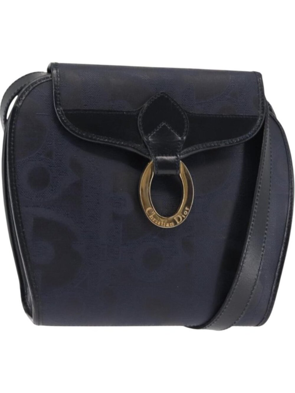 Christian Dior Trotter Canvas Shoulder Bag PVC Leather Navy